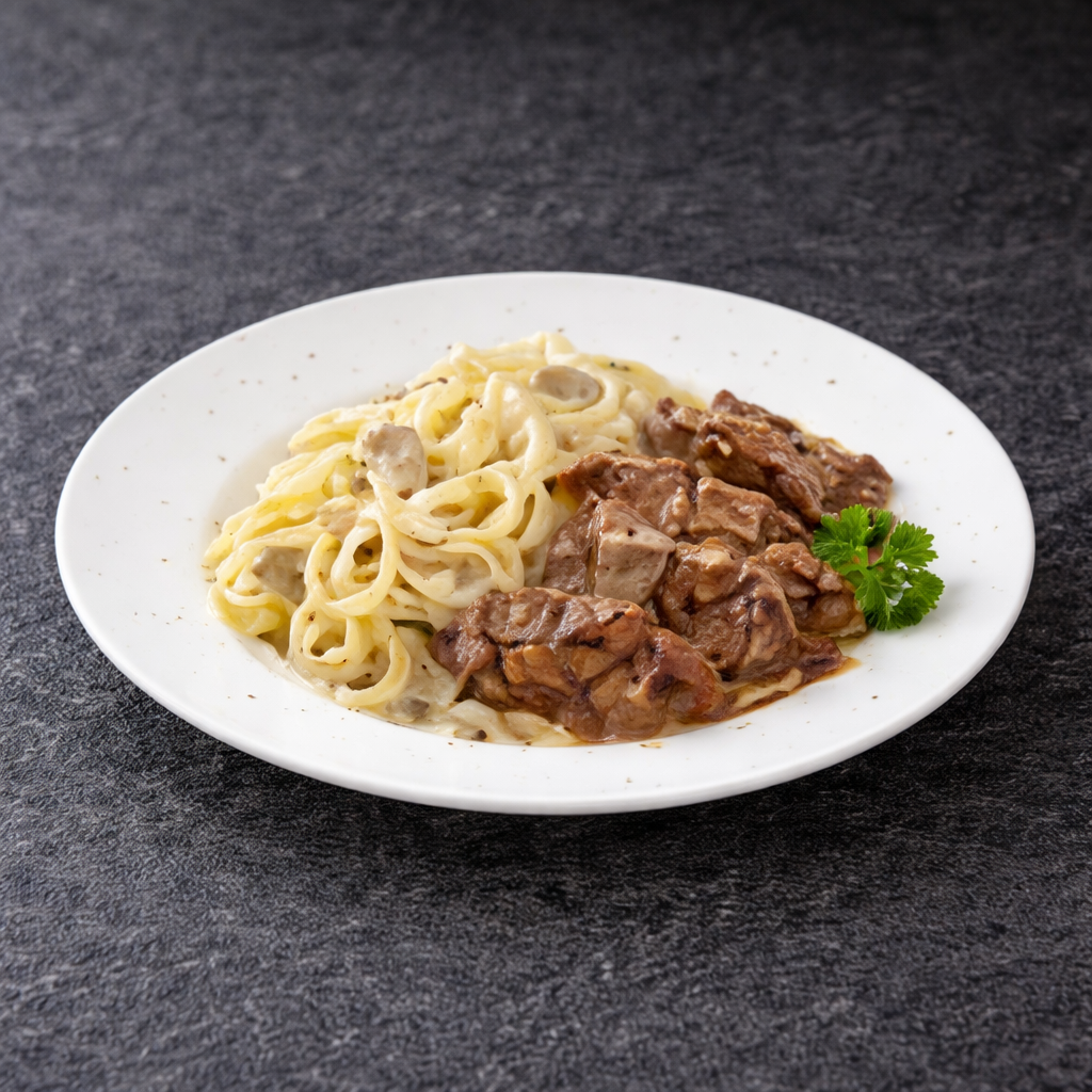 Fettuccine Truffle Cream With Steak 21